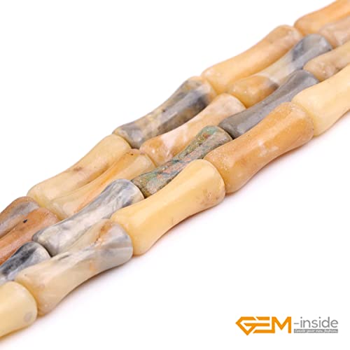 GEM-Inside 30Pcs 5x12mm Natural Orange Yellow Chrismatite Jade Stone Plant Bamboo Knot Bone Charms Beads for Jewelry Making Power Energy Chakra Stone Beads - color: Orange Yellow Chrismatite Jade