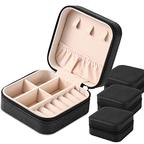 Neveika Portable Travel Mini Jewelry Box Leather Jewellery Ring Organizer Case Storage Gift Box Girls Women (4pcs black). - color: black