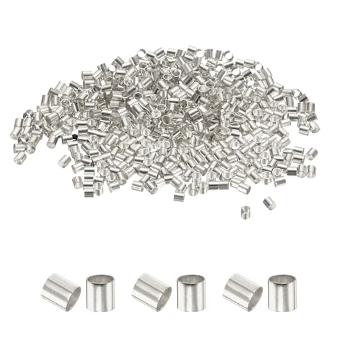 uxcell 500 Pcs Tube Crimp Beads, 2x2mm Copper Crimp Beads End Stopper Beads Tiny Loose Spacer Beads for Earrings Necklaces Bracelets Pendant DIY Crafts, Silver - color: Silver, size: 1.6 mm