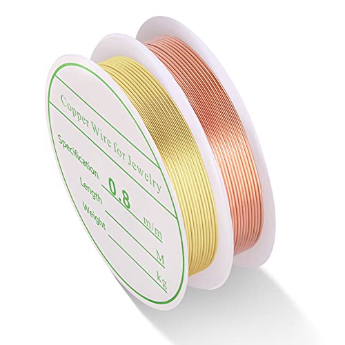 MIKIMIQI 2 Pack Jewelry Wire - 20 Gauge Tarnish Resistant Copper Beading Wire for Jewelry Making, 0.8mm X 3m Each (Gold, Rose Gold) - color: Gold,Rose Gold