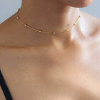 MEVECCO Dainty Gold Chain Choker Necklace 14K Gold Plated Handmade Boho Cute Tiny Beaded Link Choker Necklace Delicate Simple Minimalist Choker Necklace for Women - style: Beaded GD