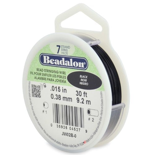 Beadalon 7 Strand Stainless Steel Bead Stringing Wire, 0.015 in / 0.38 mm, Black, 30 ft / 9.2 m - color: Black, style: .015 in / 0.38 mm , 30 ft / 9.2 m