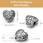 Tibetan Silver Heart Spacer 76Pcs Flat Beads for Jewelry Making Supplies Adults Small Seed Bead for Necklace Earring Bracelet Making Kit Bulk 9mm - color: Silver heart flat