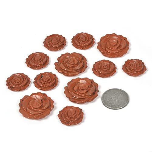 Justinstones 3pcs Carved Gemstone Flower Pendant Earrings Beads Set For Jewelry Making DIY 1.3 Inch & 1 Inch - color: Red Jasper