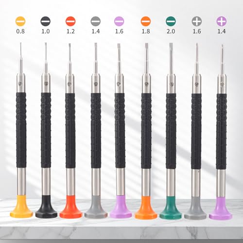 Watch Screwdriver Set with 9pcs Precision Slotted and Phillips，9pcs Different Sizes With 9 Extra Replace Blades Watchmaker Screwdriver Set for Watch/Eyeglass/Jewelry Repair
