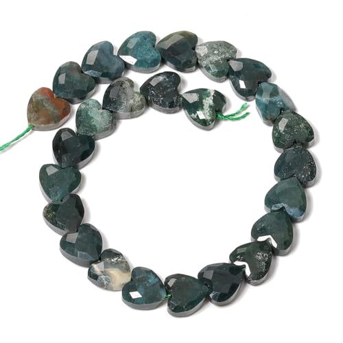 22pcs Faceted Heart Stone Beads Natural Indian Agate Bead 8mm Crystals and Healing Stones for Jewelry Making Supplies, Friendship Bracelet Kit, Love Gifts - color: Indian Agate