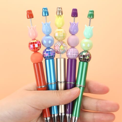 100Pcs Tulip Focal Beads for Pens Colorful Flower Fancy Spacer Beads for DIY Craft Beadable Pens Keychains Bracelet Necklace Earrings - color: Tulip