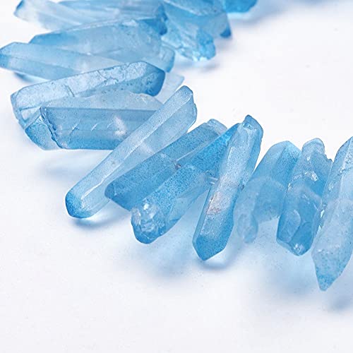 FASHEWELRY 1 Strand Natural Quartz Crystal Points Loose Beads Deep Sky Blue Flat Heishi Gemstone Loose Beads for DIY Jewelry Making - color: Deep Sky Blue