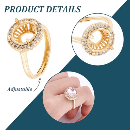 UNICRAFTALE 4Pcs 2 Colors 4 Prong Ring Blanks Adjustable Claw Prong Ring Blank Round Cubic Zirconia Ring Components Rhinestone Claw Prong Rings Settings Gemstones Ring Bases for DIY Jewelry Making 17.7-18m
