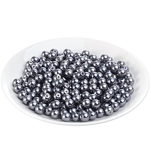 Weebee 200Pcs Glass Pearl Beads Assorted Colors Loose Spacer Round Czech Tiny Satin Luster Handcrafted Beading Assortments for DIY Craft Necklaces Bracelets Beads for Jewelry Making (Dark Grey, 6mm) - color: Dark Grey, size: 6mm