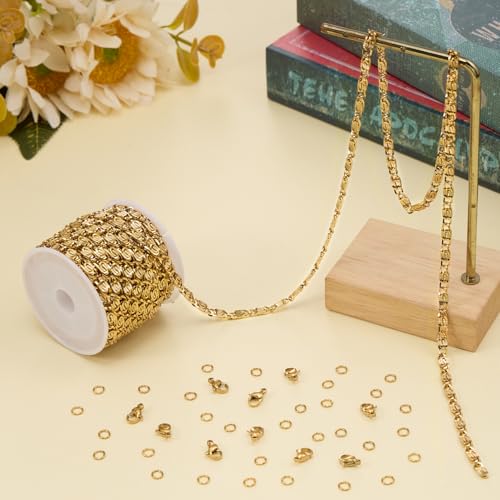Jabogrii 5 Meters Gold Chain for Jewelry Making Stainless Steel Chain on Spool Craft Jewelry Making with Lobster Clasps and Jump Rings - color: Gold