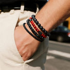 Men’s Hematite Bracelet Set Boho Multi - Tiger Eye/Matte Agate/Lava Rock Gifts for Birthday/Anniversary/Christmas - color: F07 Red Turquoise