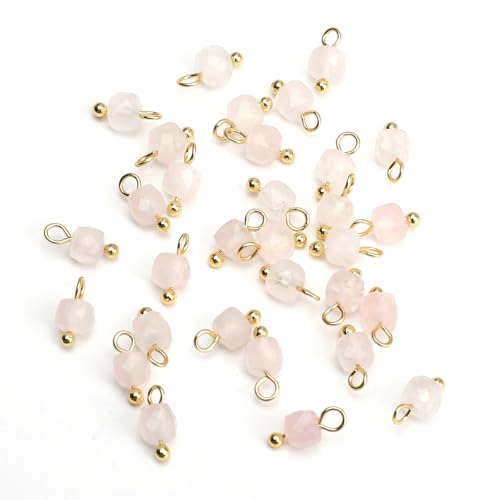 Beadia Natural Faceted Cube Stone Charms 4mm 30pcs with Untarnish Metal Accessories Loose Square Beads for DIY Jewelry Making - color: Rose Quartz