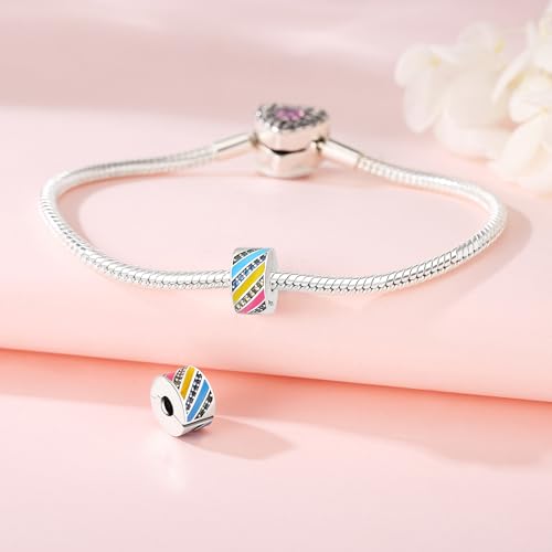 Spacer Stopper Beads for Bracelets & Necklaces, 925 Sterling Silver Beads | Smooth & Pave Cubic Zirconia (White, Blue, 18K Gold Plated) | Anti-Slide Separator Charms S925 Women Jewelry - color: Rainbow-Bead Charms
