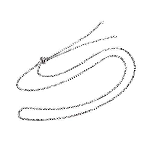 UNICRAFTALE 10pcs Silver Adjustable 304 Stainless Steel Slider Necklaces with Box Chains Necklaces and Slider Stopper Beads Necklaces for Necklace Jewelry Accessories DIY Making 29.4" (74.6cm)