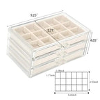 YUFONG Earring Organizer Box Acrylic Jewelry Organizer with 3 Drawers 54 Adjustable Grids Clear Stackable Earring Holder Velvet Trays Ring Display Case for Women Girls (Beige) - color: Beige