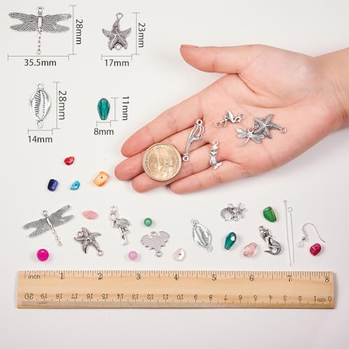 SUNNYCLUE 1 Box DIY 10 Pairs Starfish Mermaid Dragonfly Dangle Earring Making Kit Jewelry Making Supplies Beading Starter Kits for Beginner Adults Fish Hook Silver, Instruction - color: Ocean Earrings 1