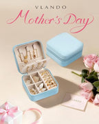 VLANDO Mothers Day Mom Gifts - Travel Jewelry Case, Small Travel Jewelry Organizer Box for Girls Women - Blue - color: Blue