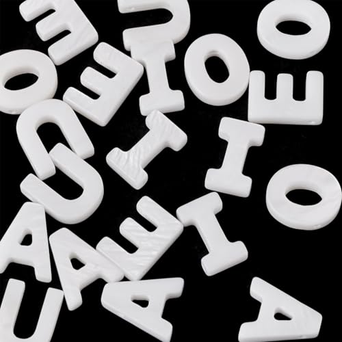 20Pcs Letter Beads Natural Freshwater Shell Beads Vowel Letters A E I O E White Seashell Alphabet Initial Beads for Wedding DIY Necklace Bracelet Earring Jewelry Making Supplies - color: White Shell
