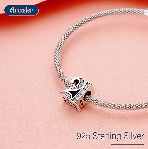 Mothers Day Birthday Number Love Family Friendship Graduation Auntie Grandma Dad Mom Charms for Pandora Bracelets Necklaces, Gifts Women, for Anniversary Valentines Christmas - style: Number 21 Charm Silver