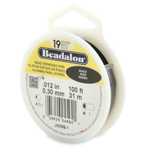 Beadalon 19 Strand Stainless Steel Bead Stringing Wire, .012 in / 0.30 mm, Black, 100 ft / 31 m - color: Black, style: .012 in / 0.30 mm, 100 ft / 31 m