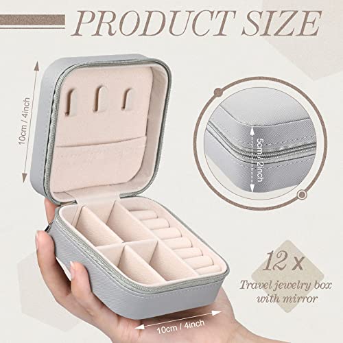 Yinkin 12 Pcs Mini Travel Jewelry Case Bridesmaid Proposal Gift Boxes, Small PU Leather Earring Organizer, Bulk Travel Accessories Portable Jewelry Holder(Gray) - color: Gray