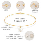 Aobei Pearl 18K Gold Plated Cuff Choker Necklace for Women Chunky Wire Chain Collar Jewelry - style: Round Wire Coin Pearl