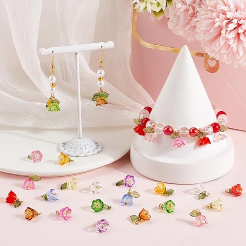 SUNNYCLUE 160Pcs Floral Acrylic Tulip Flower Charms Bulk Transparent Plastic Colorful Spring Flowers Charms for Jewelry Making DIY Crafting Necklaces Bracelet Anklets Adults - style: Flowe 1