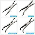 4 Pack 11" Precision Long Nose Pliers Set, Insulated Comfort Grip - Straight Needle Nose, 45/90 Degree Curved & Circle Tools for Wire Bending, Shaping, Trimming - size: 4pcs-11''