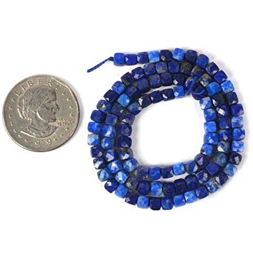 Natural Lapis Gemstone 4mm Faceted Cube Square Loose Beads 16 Inch for DIY Jewelry Making Beads - color: Lapis