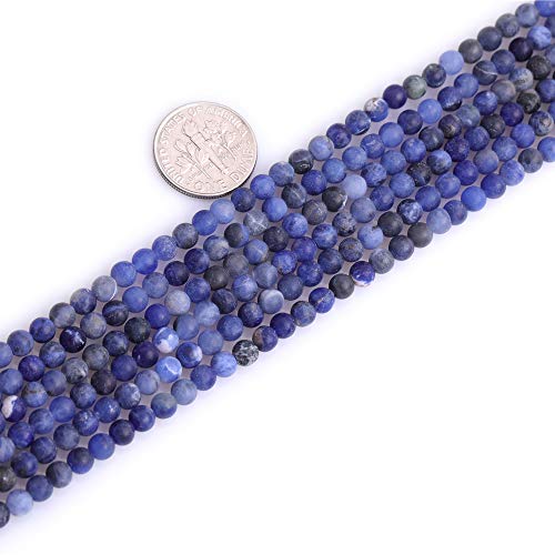 4mm Natural Stone Blue Sodalite Jasper Frosted Matte Unpolished Round Spacer Beads for Jewelry Making Strand 15 inch - color: Blue Sodalite, size: 4mm