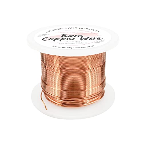Hobbyworker 22 Gauge Bare Copper Wire 193FT/0.6mm Beading Craft Wire for Jewelry Making - size: 22 Gauge