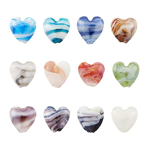 Cheriswelry 24Pcs Heart Pearlized Handmade Lampwork Glass Beads Colorful Crystal Love Heart Loose Spacer Beads Charms 15.5-16.5mm for DIY Earring Bracelet Necklace Jewelry Making Crafts - color: 0Heart Pearlized-Mixed Color