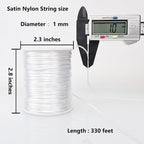 LUSTEMBER 330 Feet Satin Nylon String, 1 mm Silky Smooth Durable Nylon Cord for Jewelry Making, Bracelets, Beading, Necklaces, Macrame, Kumihimo, Rattail, and Chinese Knot Craft - size: White