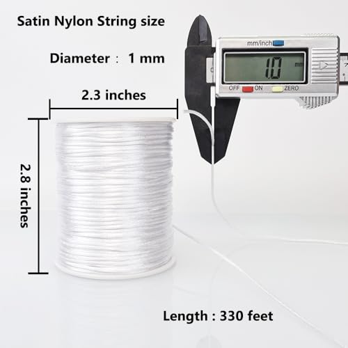 LUSTEMBER 330 Feet Satin Nylon String, 1 mm Silky Smooth Durable Nylon Cord for Jewelry Making, Bracelets, Beading, Necklaces, Macrame, Kumihimo, Rattail, and Chinese Knot Craft - size: White