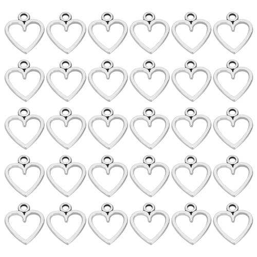 PATIKIL Heart Charm, 100Pcs Mini Heart Circle Pendant Charm Bulk for Jewelry Making Earrings Necklace Wedding Crafts - color: Dark Silver