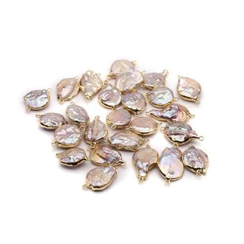 LE SKY 10 Pcs Natural Pearl Connectors Multiple Shapes Cultured Freshwater Pearl Charms for Jewelry Making Gift Decoration - color: 25x16mm