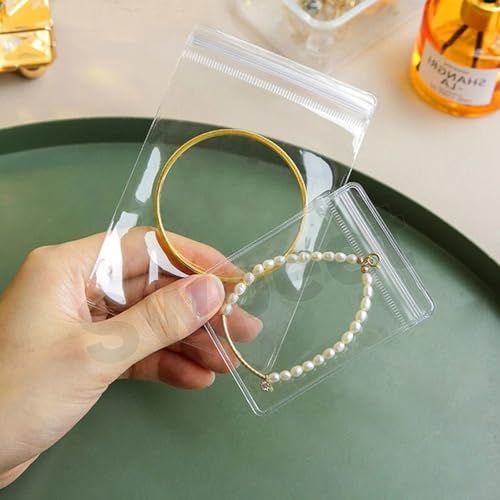 Swpeet 50Pcs 5.1"×5.1" Thick Clear PVC Jewelry Bags, Self Adhesive Portable Travel Jewelry Organizer, Plastic Jewelry Storage Bags, Transparent zipper bags, Anti Tarnish Lock Pouch for Rings Earrings - style: 13×13CM