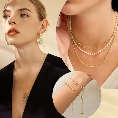 18k Gold Necklace Chains for Jewelry Making, 52.5 Feet 8 Rolls Bracelet Chains for DIY,6.5 Feet Each Style, Gold Plated Chain with Jump Rings/Lobster Clasps/Connectors - color: 18k Gold-52.5 Feet 8 Rolls