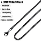 Fiusem Black Wheat Chains for Men and Women, 2/2.5/3/4/5mm Stainless Steel Necklace Chain, Mens Necklace Jewelry Gift 16-28 Inch - size: 20 Inches, style: Black 2.5MM