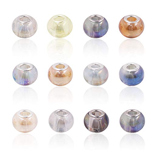 AIPRIDY 100Pcs 15x11mm Painting Murano Large Hole Glass Beads Mix Color with Silver Brass Cores European Charm fit Bracelet Necklace (Plating Rainbow) - color: Plating Rainbow