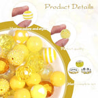 35 Pcs Chunky Bubblegum Beads 20mm Focal Pen Large Rhinestone Pearl Bead with Rhinestone Large Hole European Spacer Bead for DIY Beadable Pen Jewelry Making Keychain Craft Making(Yellow) - color: Yellow