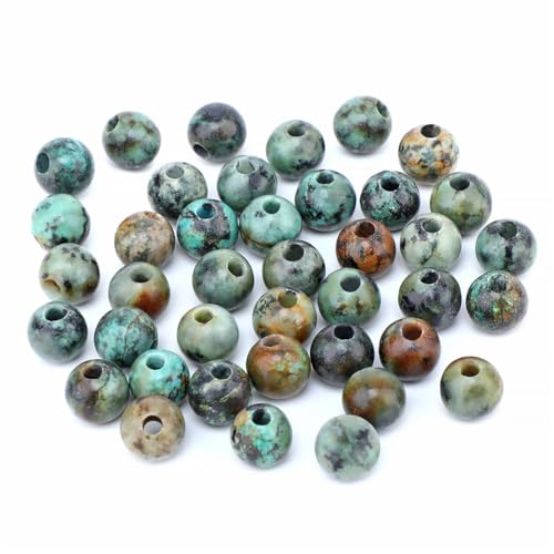 AD Beads Big Hole 2.5mm Natural Gemstone Beads – 6mm 8mm 10mm Round Loose Beads for Jewelry Making, Weaving, and Leather Cord (African Turquoise, 8mm 40pcs) - color: African Turquoise, size: 8mm 40pcs