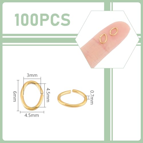 UNICRAFTALE About 100Pcs 6x4.5mm Golden Jump Rings Stainless Steel Open Jump Rings Oval Jump Ring Jewelry Accessories for DIY Jewelry Making - size: 6mm