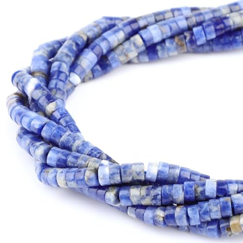 Natural Blue Sodalite Heishi Spacer Beads Loose Semi Precious Flat Round Gemstone Disc Shape Stone for Beading Jewelry Making 4x2mm 15.5" - color: Blue Sodalite