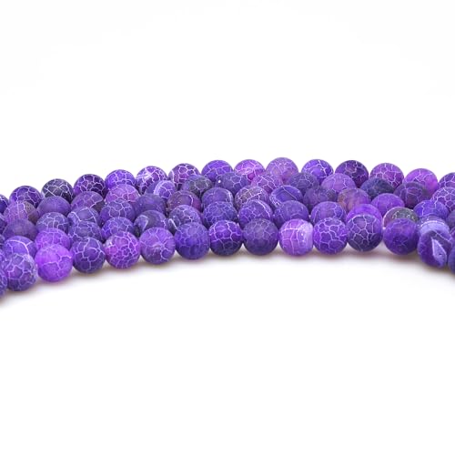 Natural Purple Cracked Dream Fire Dragon Veins Agate Beads Round Stone Beads for Jewelry Making DIY Bracelets Necklaces (8mm) - color: Purple Frosted Agate, size: 8mm