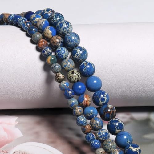 60pcs Blue Sea Sediment Beads，6mm Healing Power Natural Stone Round Loose Beads for Jewelry Making Earring Necklace DIY Crafts - color: Blue Sea Sediment, size: 6mm 60beads