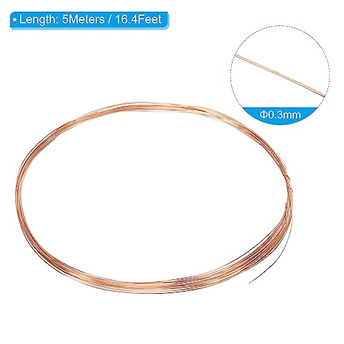 PATIKIL 16.4 Feet Solid Bare Copper Wire, 29 Gauge 99.9% Pure Copper Wire 0.3mm Soft Beading Wire Metal Plant Stem Ties for Jewelry Craft (5m) - size: 0.3mmx5m