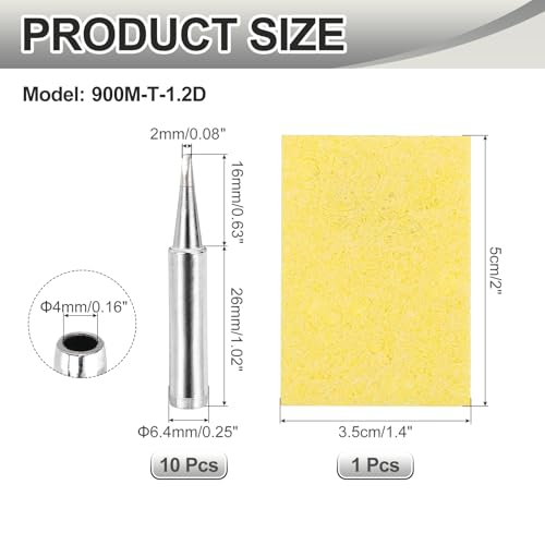 MECCANIXITY Pack of 10 900M Solder Tips Internally Heated Soldering Tips with Cleaning Sponge Pad Replacement Welding Accessories Kit for Electrical Solder Station Tip (900M-T-1.2D) - style: 900M-T-1.2D