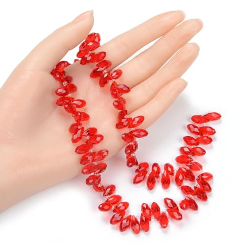 200pcs Czech 12mm Faceted Teardrop Briolette Crystal Glass Loose Beads Pendant Drop Spacer Bulk Light Siam Red for DIY Jewelry Making CCT2-6 - color: Light Siam red, size: 12x6mm - 200pcs